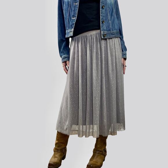 Garnet Hill Grey Tulle Flowy Polka Dot Midi Skirt Sz M - Picture 1 of 5